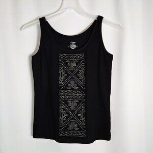 Nygard Goth Y2K Black Tee Tank Scoop Neck Studded Misses Size PMedium